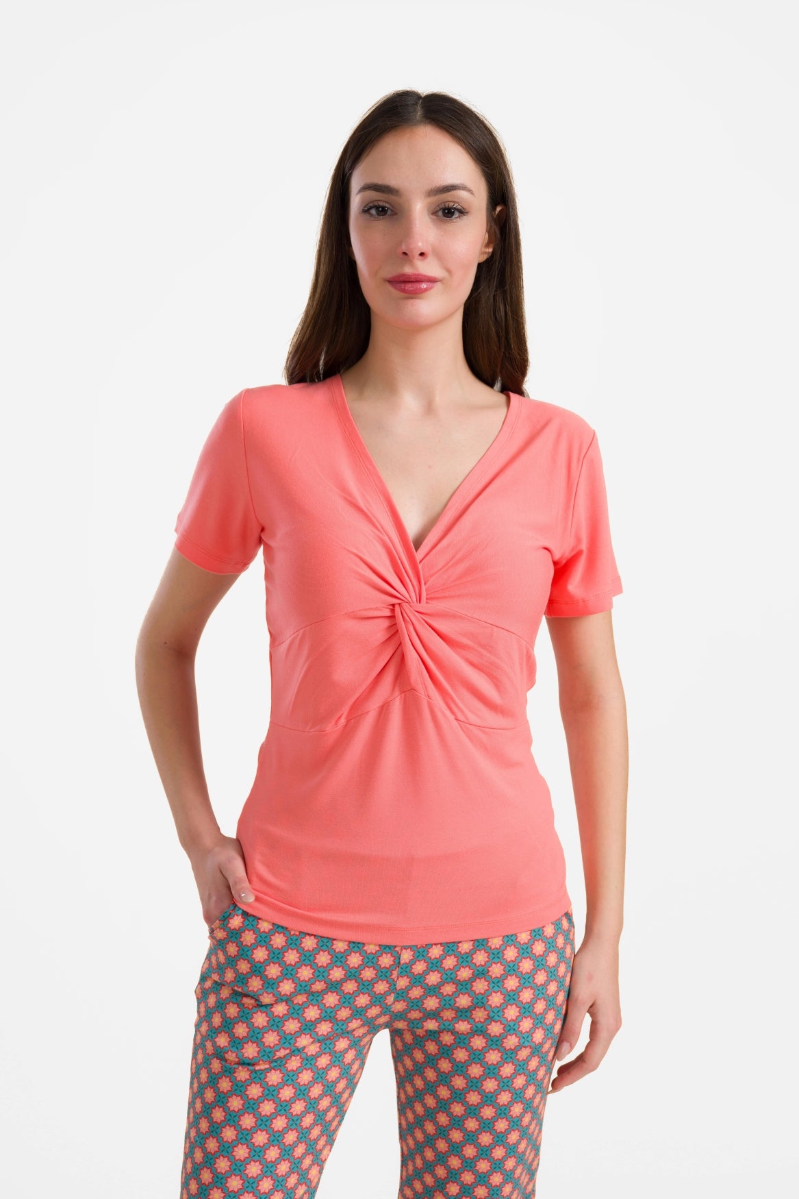 Angela top short sleeve | Plain Coral