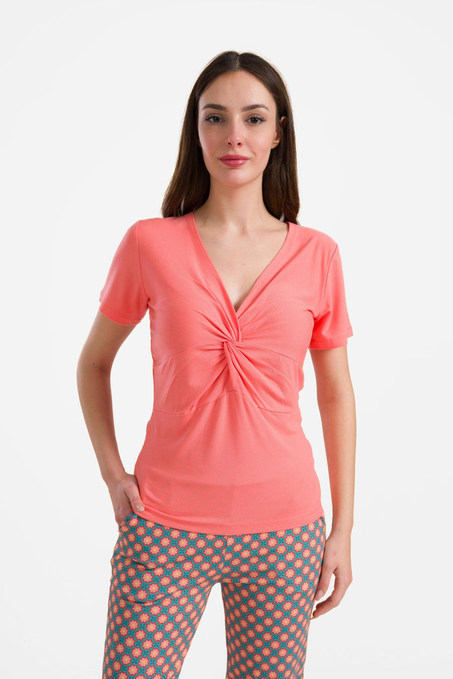 Angela top short sleeve | Plain Coral