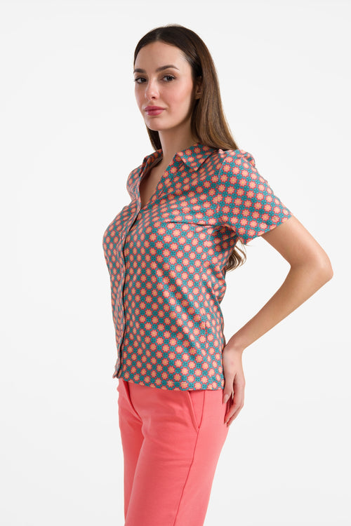 Lena blouse short sleeve | Vintage Coral Flower