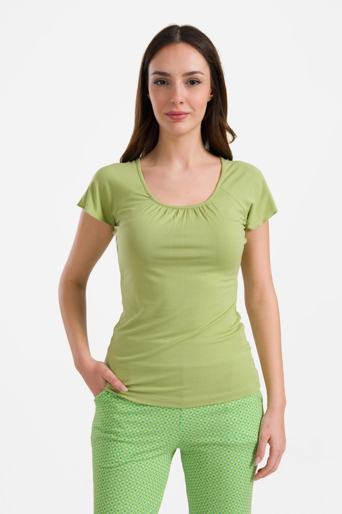 Butterfly top short sleeve | Plain Bright Olive