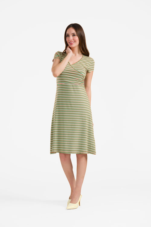 Chrissy cross dress grown-on sleeve | Summer Stripes Green