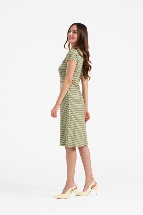 Chrissy cross dress grown-on sleeve | Summer Stripes Green