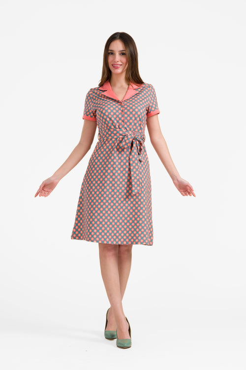 Monique dress short sleeve | Vintage Coral Flower