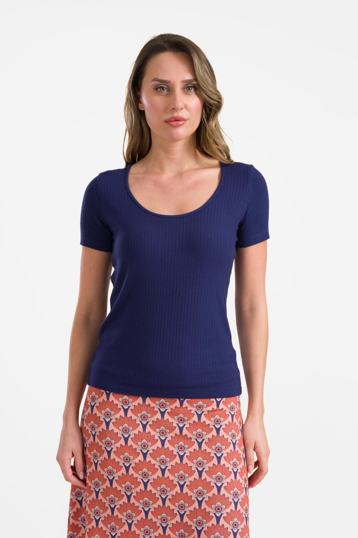 Ella t-shirt short sleeve | Rib Navy