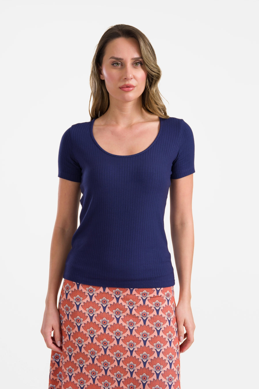 Ella t-shirt short sleeve | Rib Navy