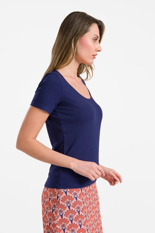 Ella t-shirt short sleeve | Rib Navy