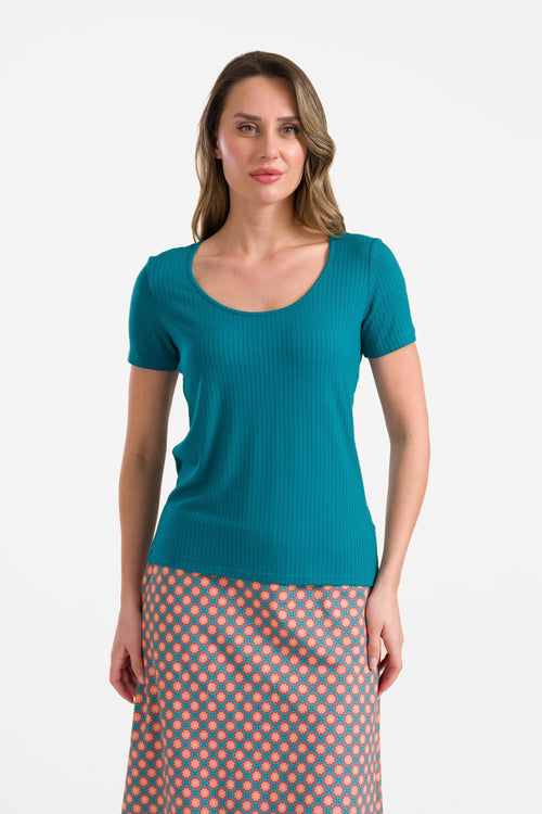 Ella t-shirt short sleeve | Rib Petrol Blue