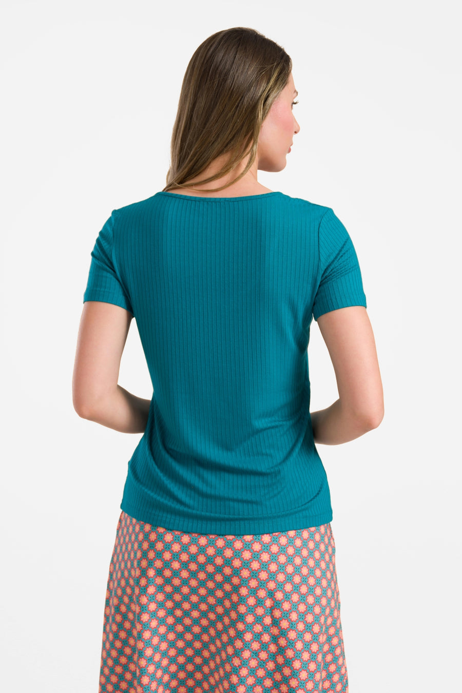 Ella T-shirt Korte Mouw | Rib Petrol Blue