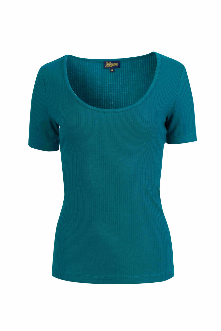 Ella T-shirt Korte Mouw | Rib Petrol Blue