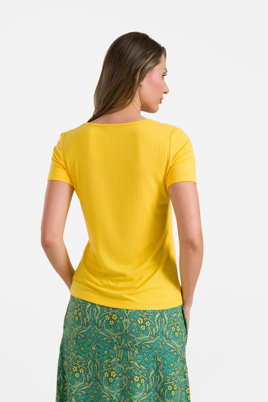 Ella T-shirt met korte mouwen | Geel ribstof