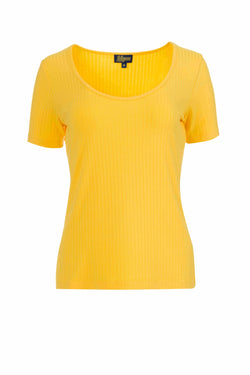 Ella T-shirt met korte mouwen | Geel ribstof