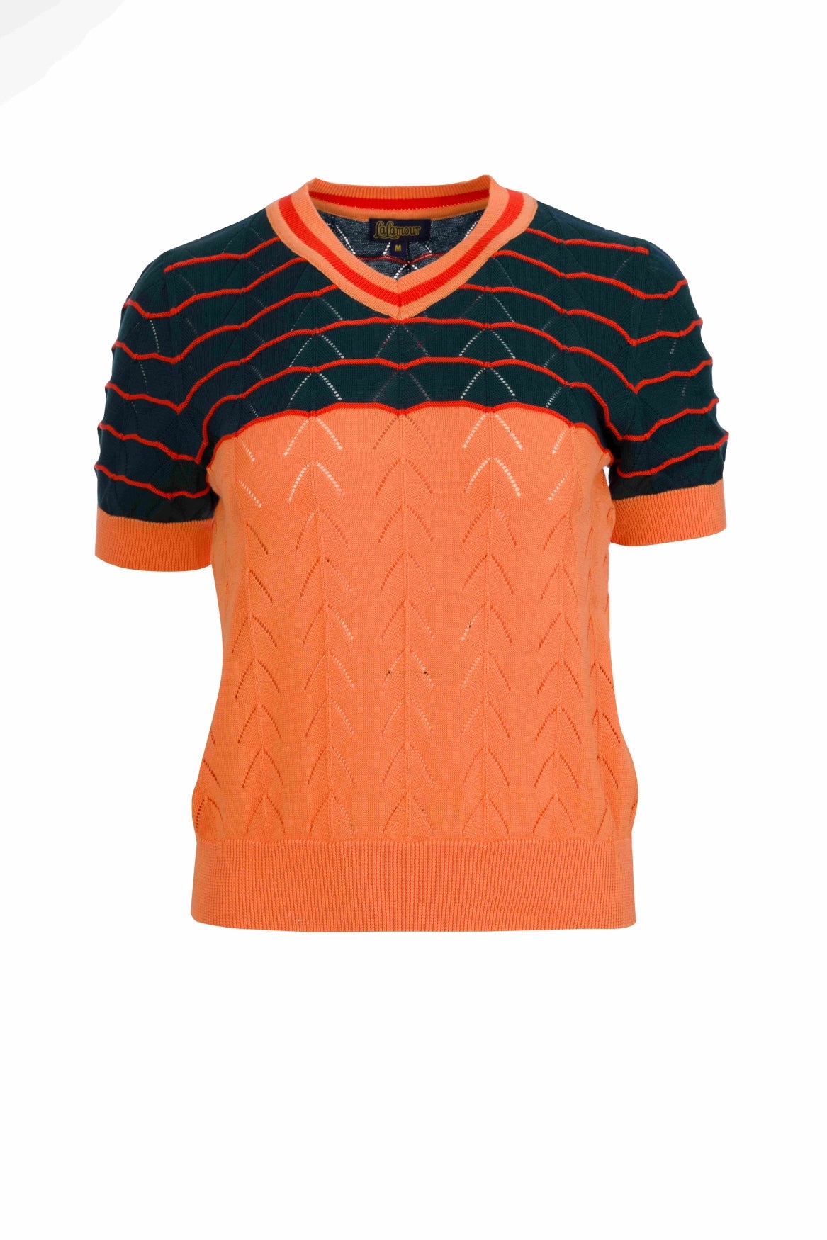 Knitted sweater V-neck short sleeve | Apricot