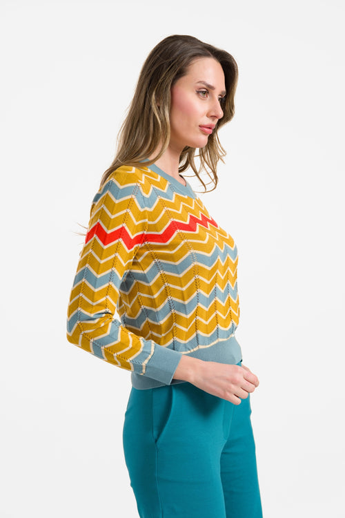 Knitted sweater V-neck long sleeve | Mustard