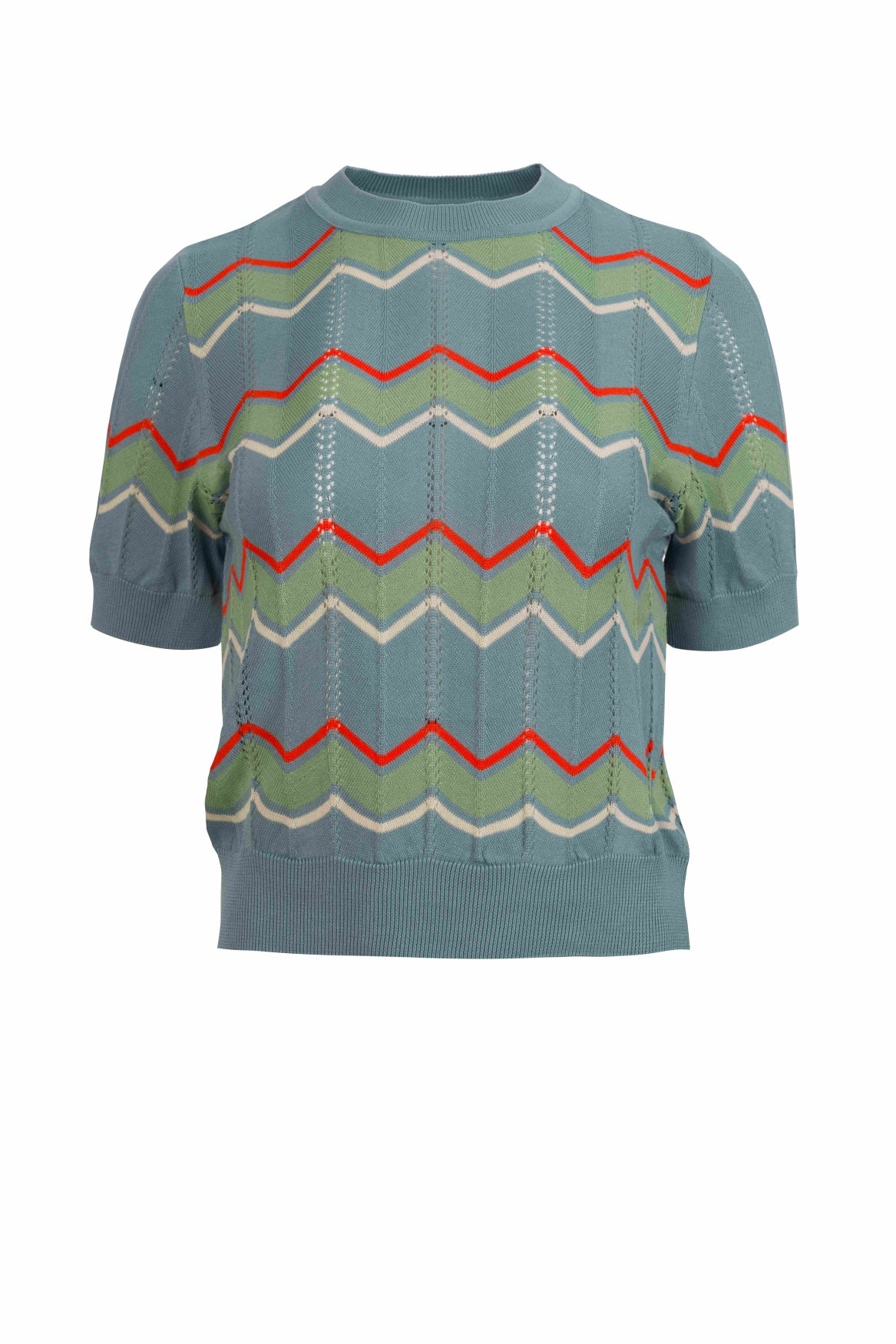 Gebreide trui met ronde hals en korte mouwen | Turquoise