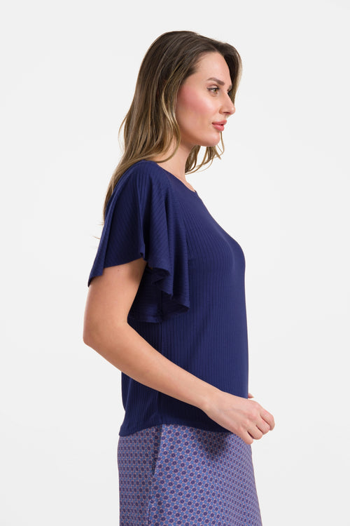 Sophie top short butterfly sleeve | Rib Navy
