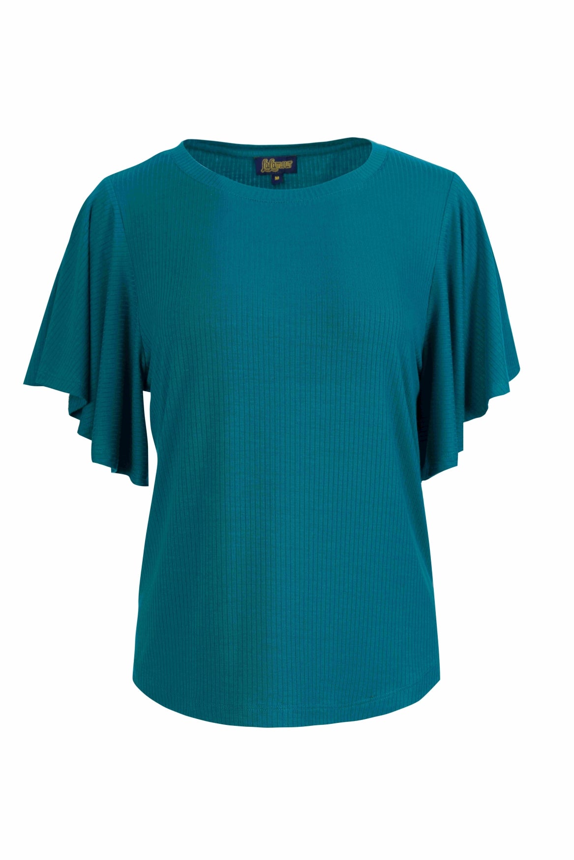 Sophie top short butterfly sleeve | Rib Petrol Blue