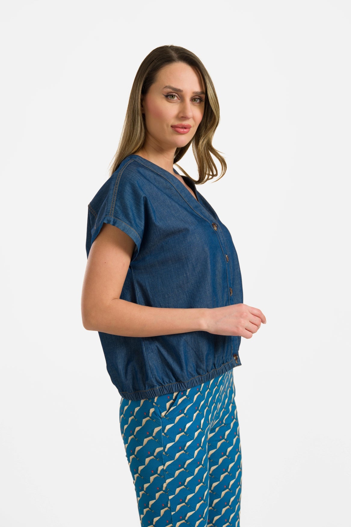 Evy blouse short sleeve | Blue