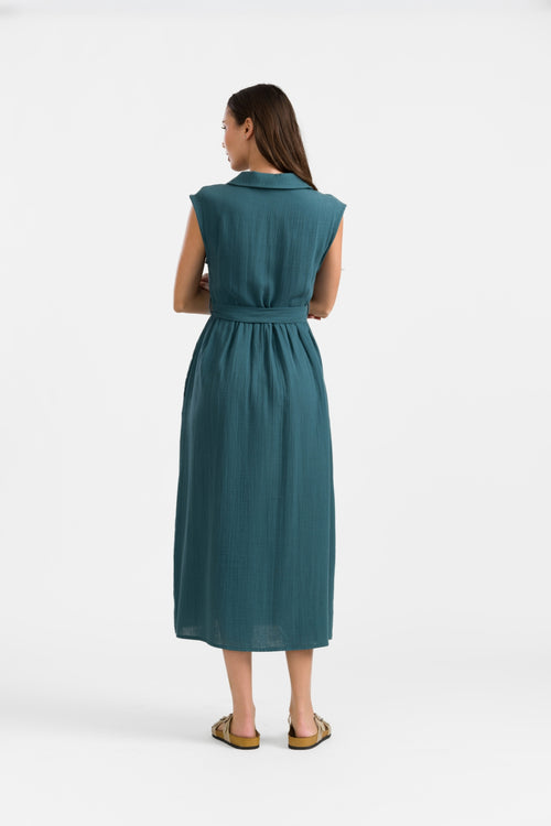 Nikki Dress | Crinkle Petrol