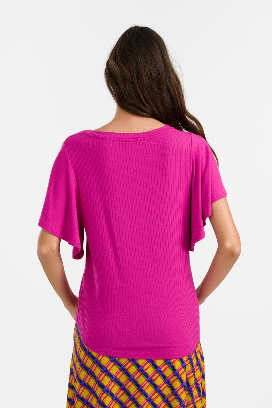 Sophie Top mit kurzen Schmetterlingsärmeln | Gerippt, Fuchsia