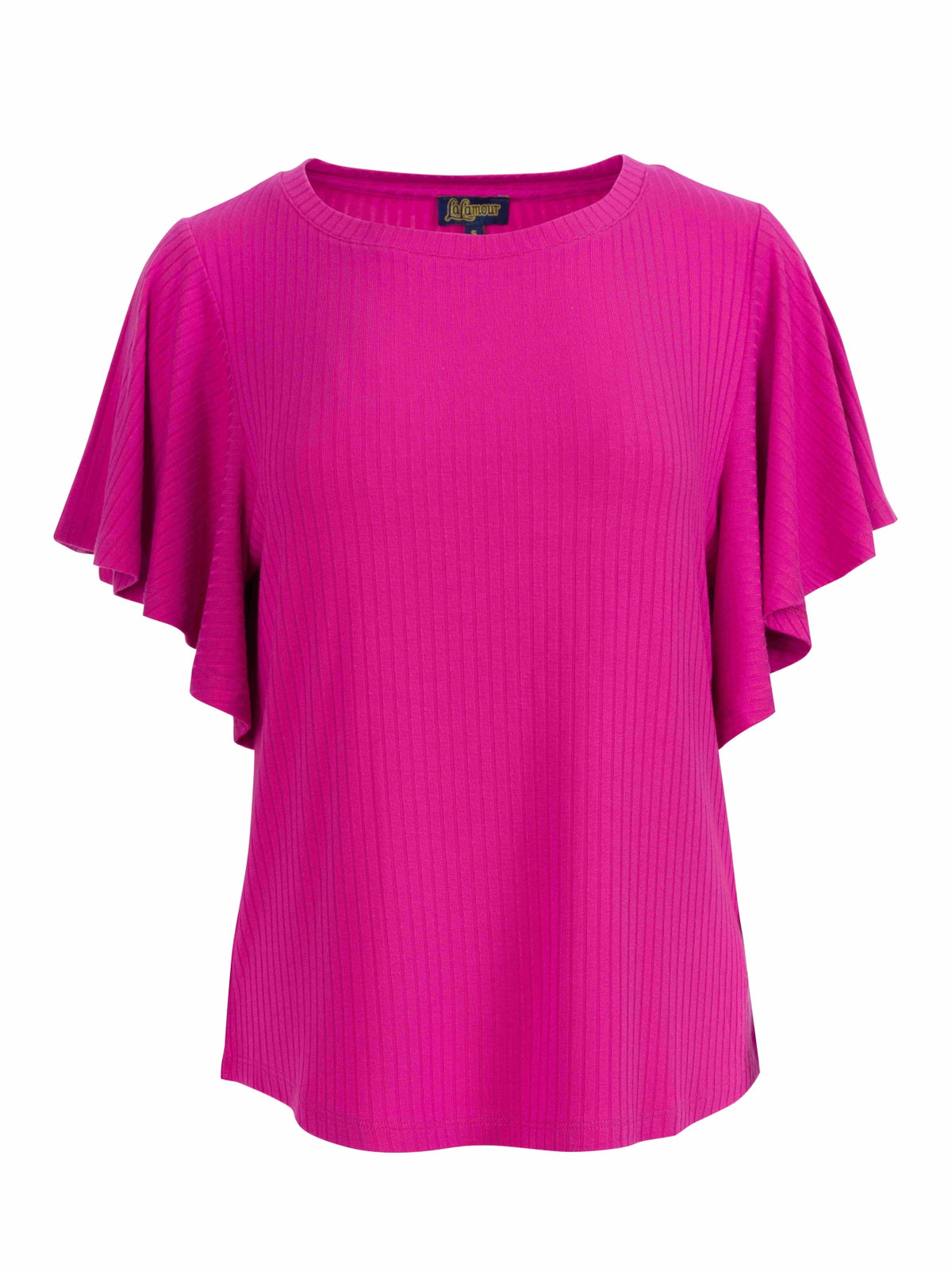 Sophie Top mit kurzen Schmetterlingsärmeln | Gerippt, Fuchsia