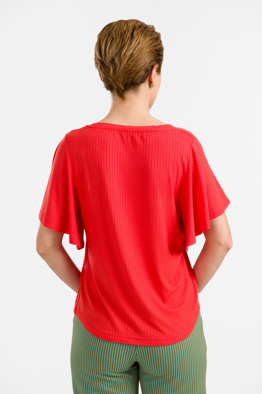 Sophie Top mit kurzen Schmetterlingsärmeln | Gerippt, Rot