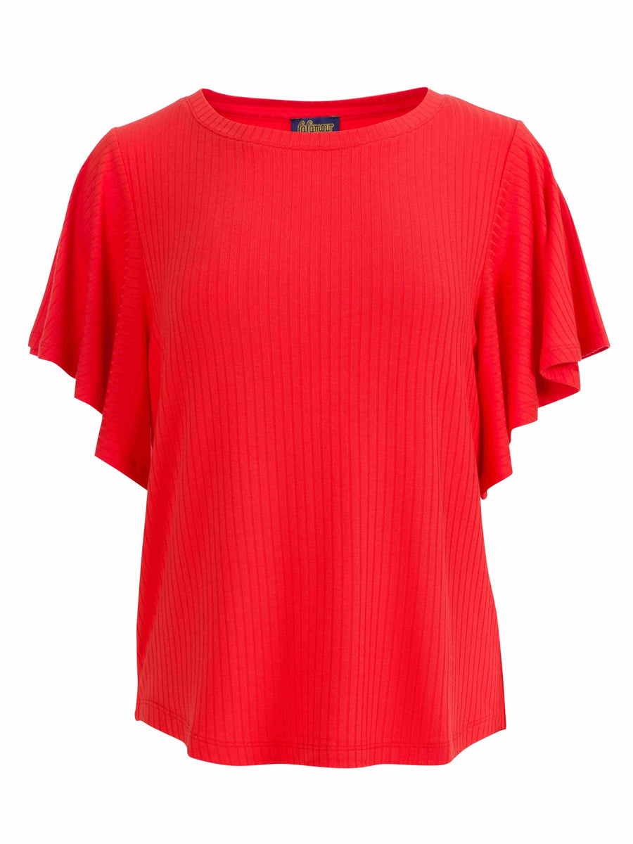 Sophie Top mit kurzen Schmetterlingsärmeln | Gerippt, Rot