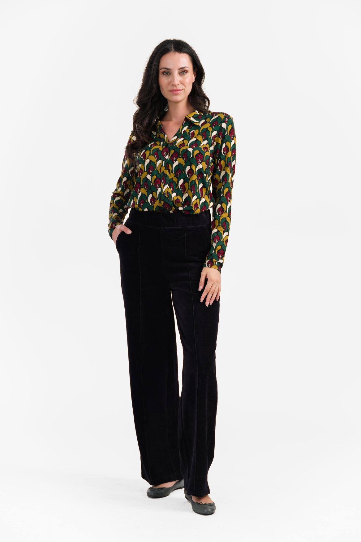 Hailey Trousers | Rib Velour Plain Black