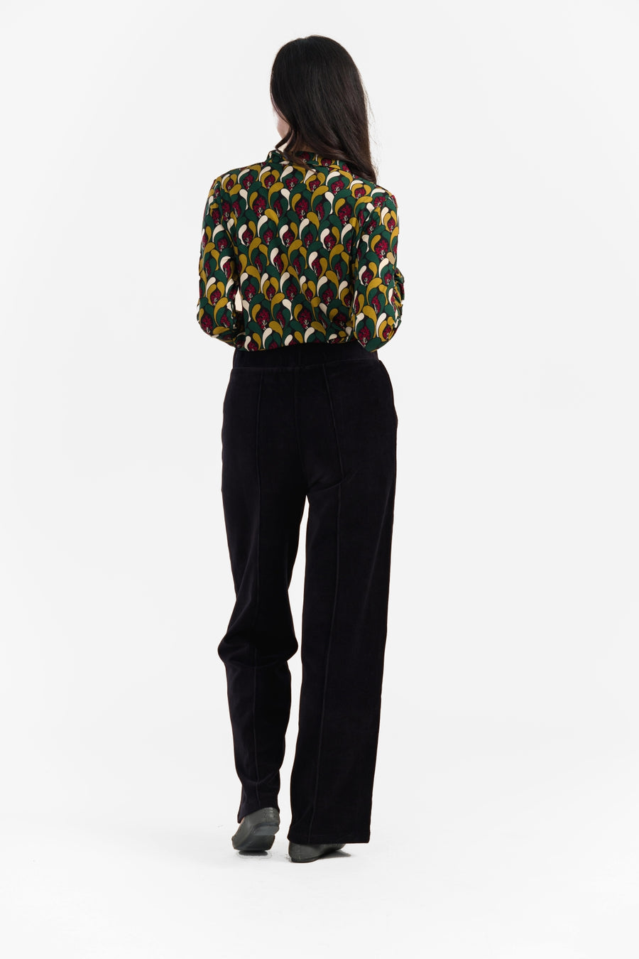 Hailey Trousers | Rib Velour Plain Black