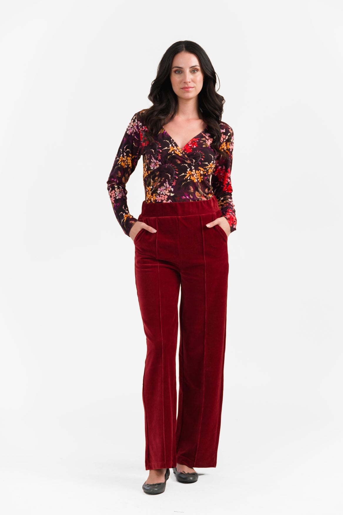 Hailey Trousers | Rib Velour Plain Fried Brick