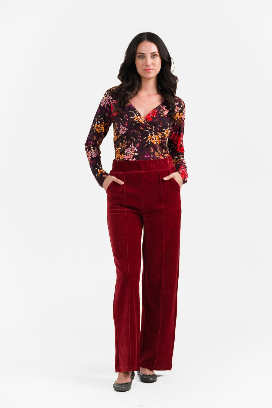 Hailey Trousers | Rib Velour Plain Fried Brick