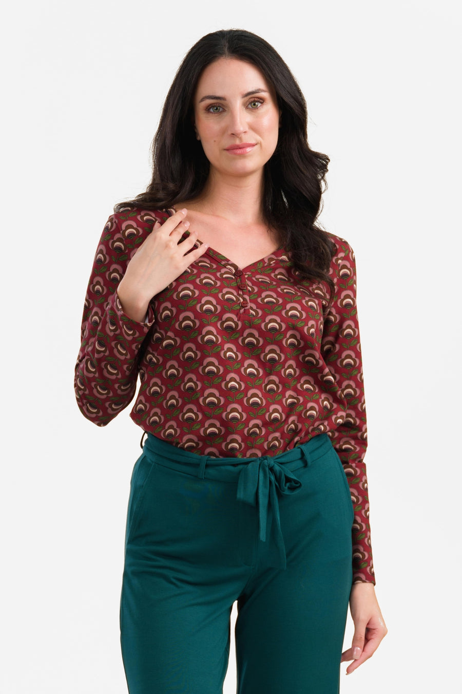 Natalie Top | Abstract Flower Bordeaux