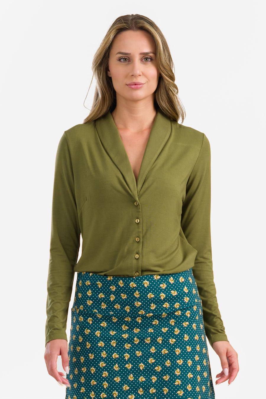 Iris Blouse Long Sleeve | Micro Plain Olive