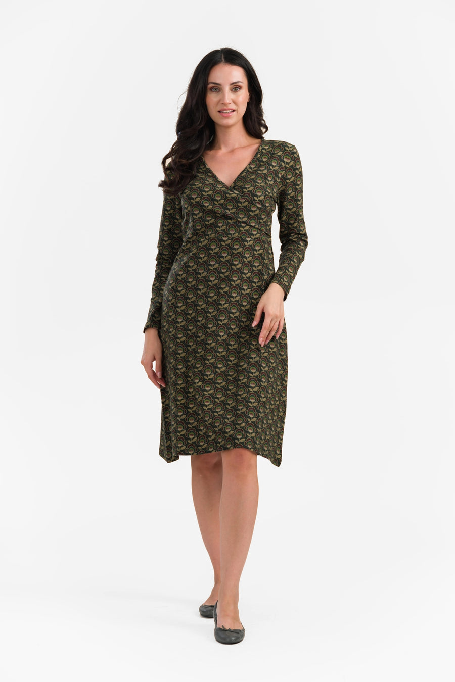 Chrissy Cross Dress | Abstract Flower Green
