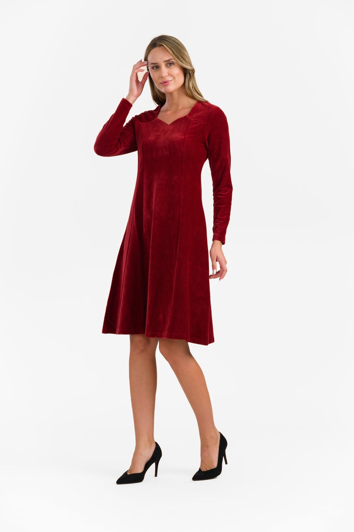 Sandra Dress | Rib Velour Plain Fried Brick
