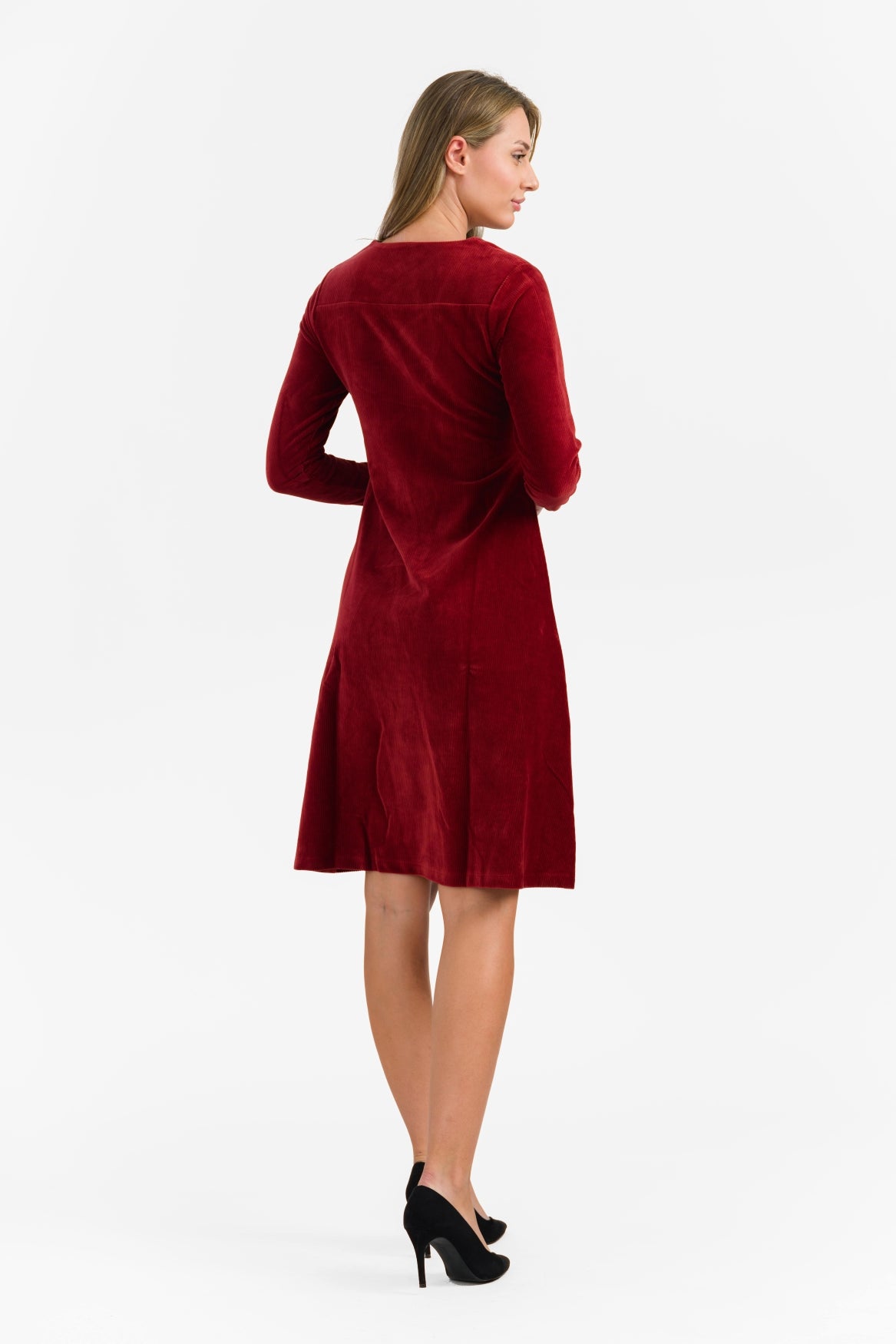 Sandra Dress | Rib Velour Plain Fried Brick