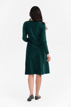 Sandra Dress | Rib Velour Plain Rain Forest