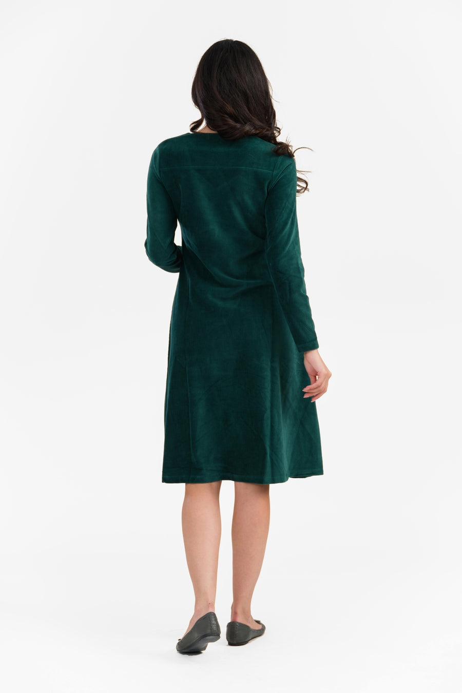 Sandra Dress | Rib Velour Plain Rain Forest