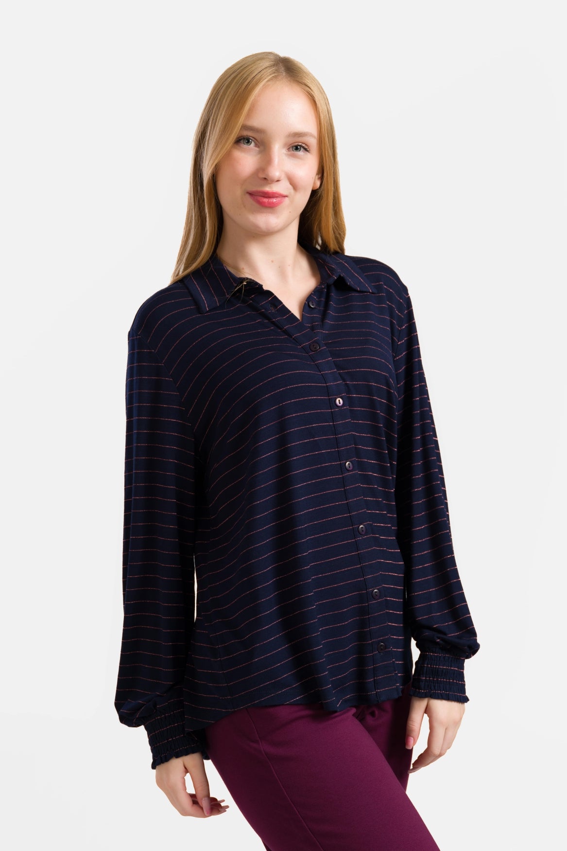 Amy Blouse | Stripes Blue-Lurex Rose Gold