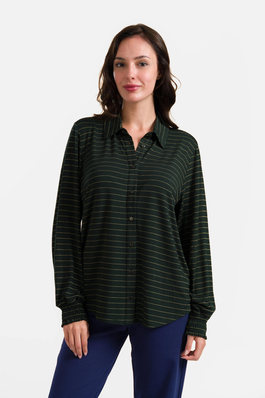 Amy Blouse | Stripes Green-Lurex Gold