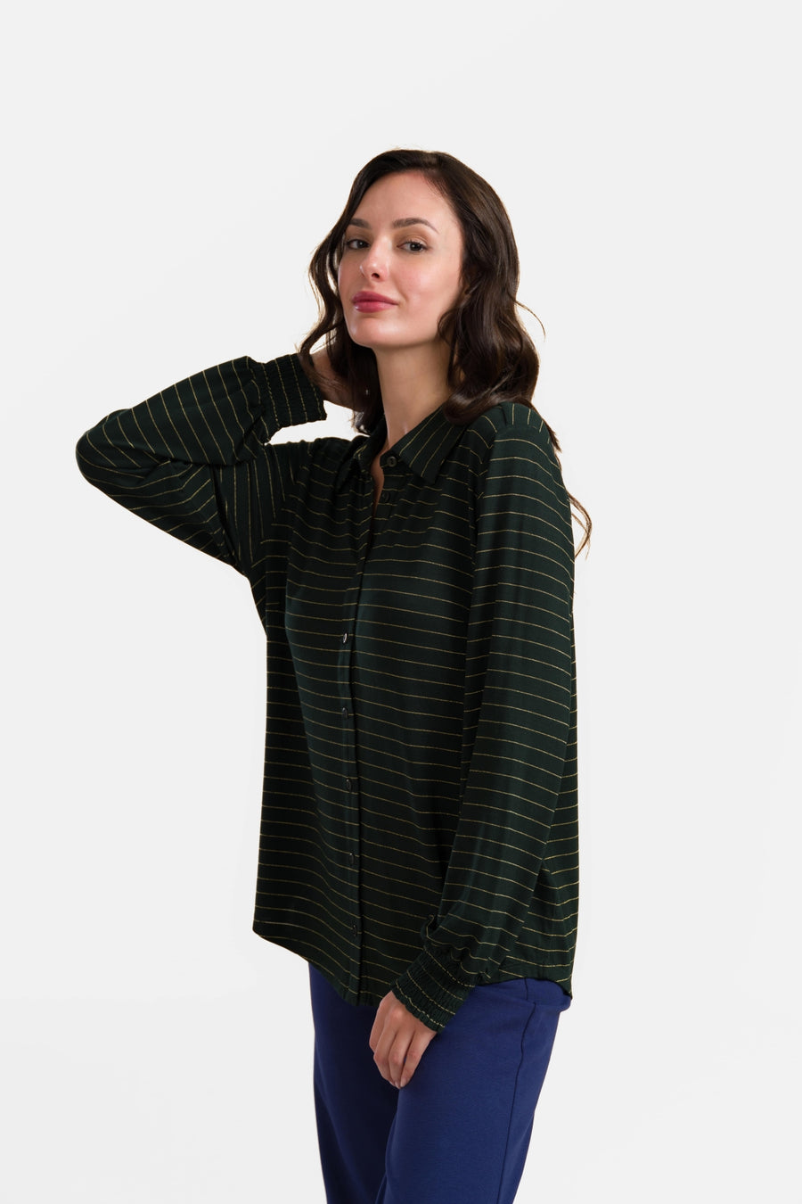 Amy Blouse | Stripes Green-Lurex Gold