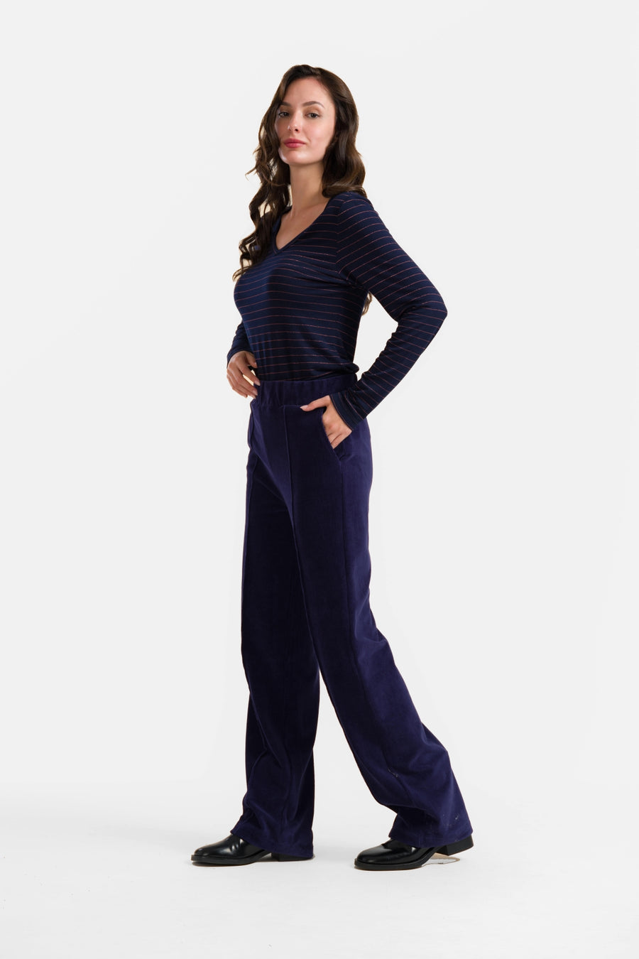 Hailey Trousers | Rib Velour Navy
