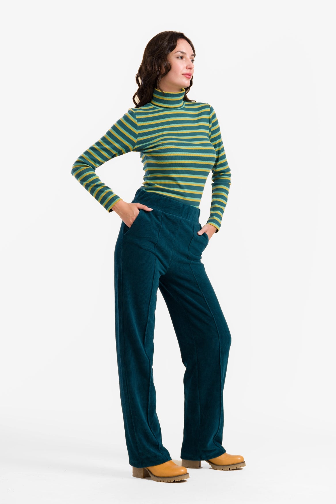 Hailey Trousers | Rib Velour Petrol