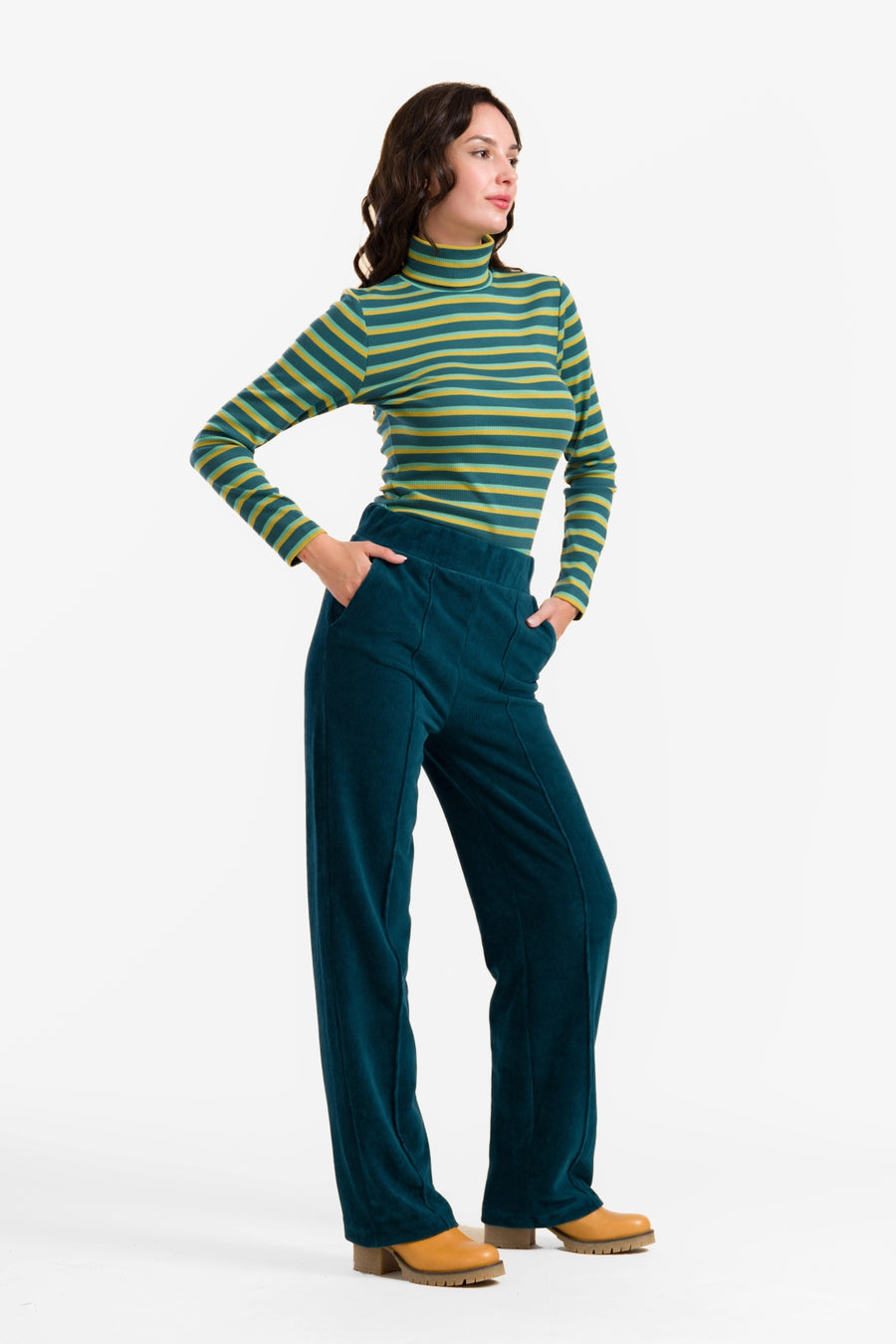 Hailey Trousers | Rib Velour Petrol