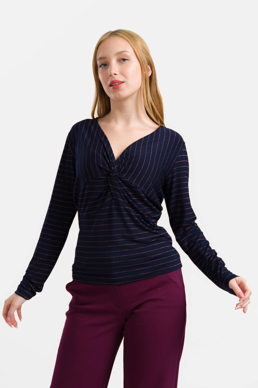Angela Top | Stripes Blue-Lurex Rose Gold