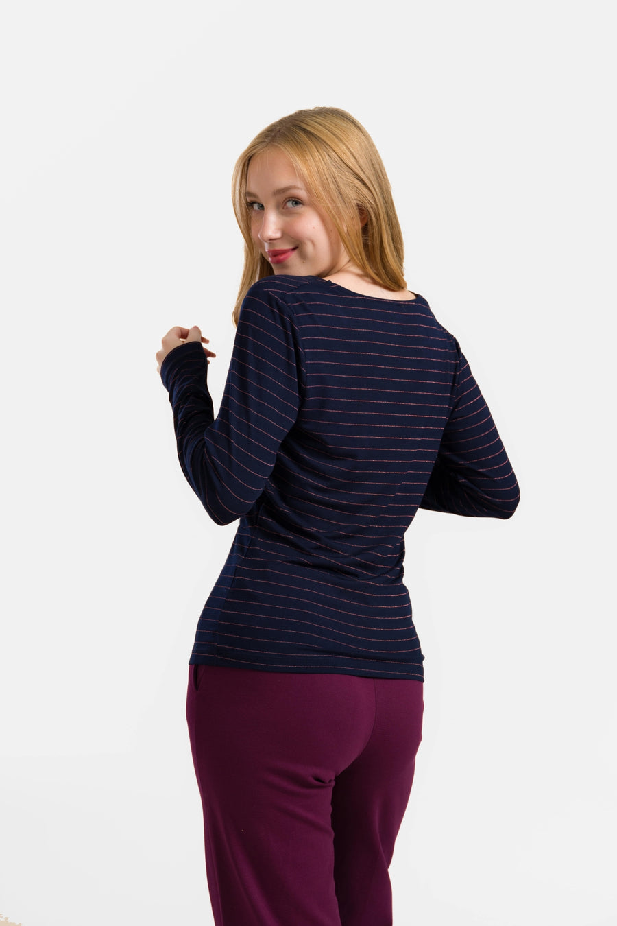 Angela Top | Stripes Blue-Lurex Rose Gold