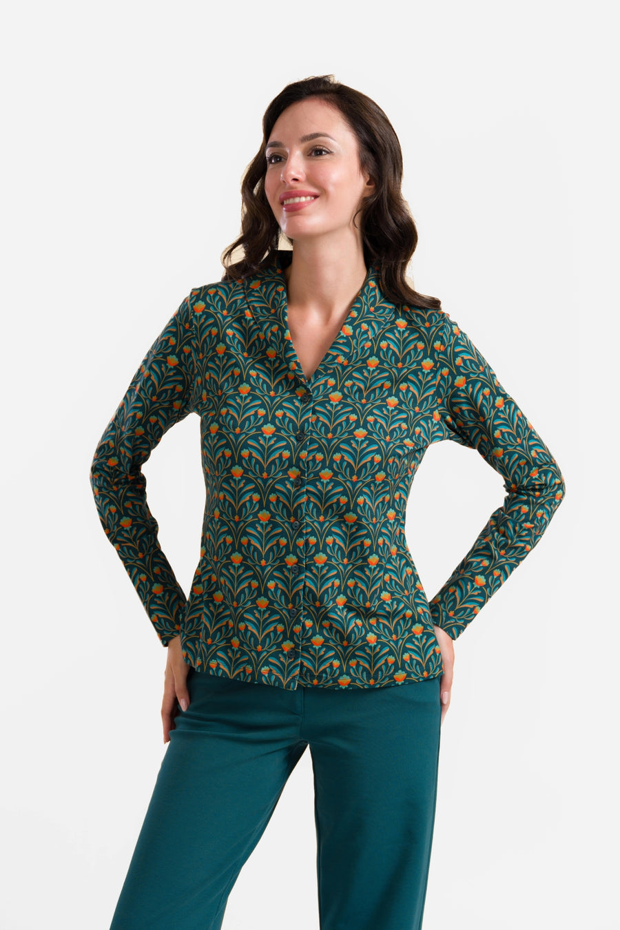 Iris Blouse Long Sleeve | Barock Flower Green