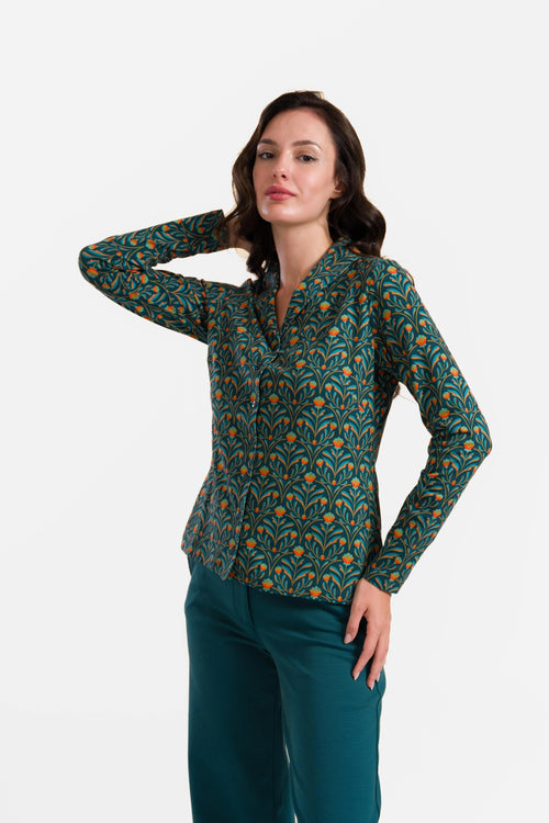 Iris Blouse Long Sleeve | Barock Flower Green
