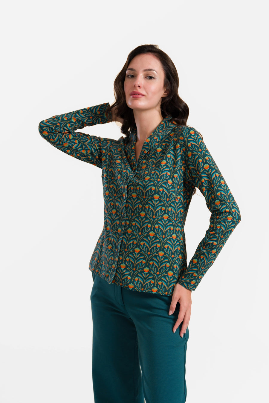 Iris Blouse Long Sleeve | Barock Flower Green