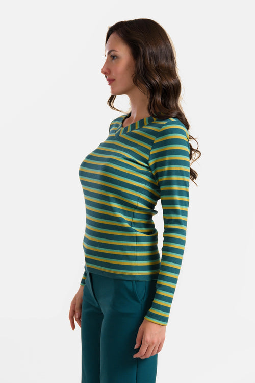 Kelly Top Ls | Deep Teal Stripes