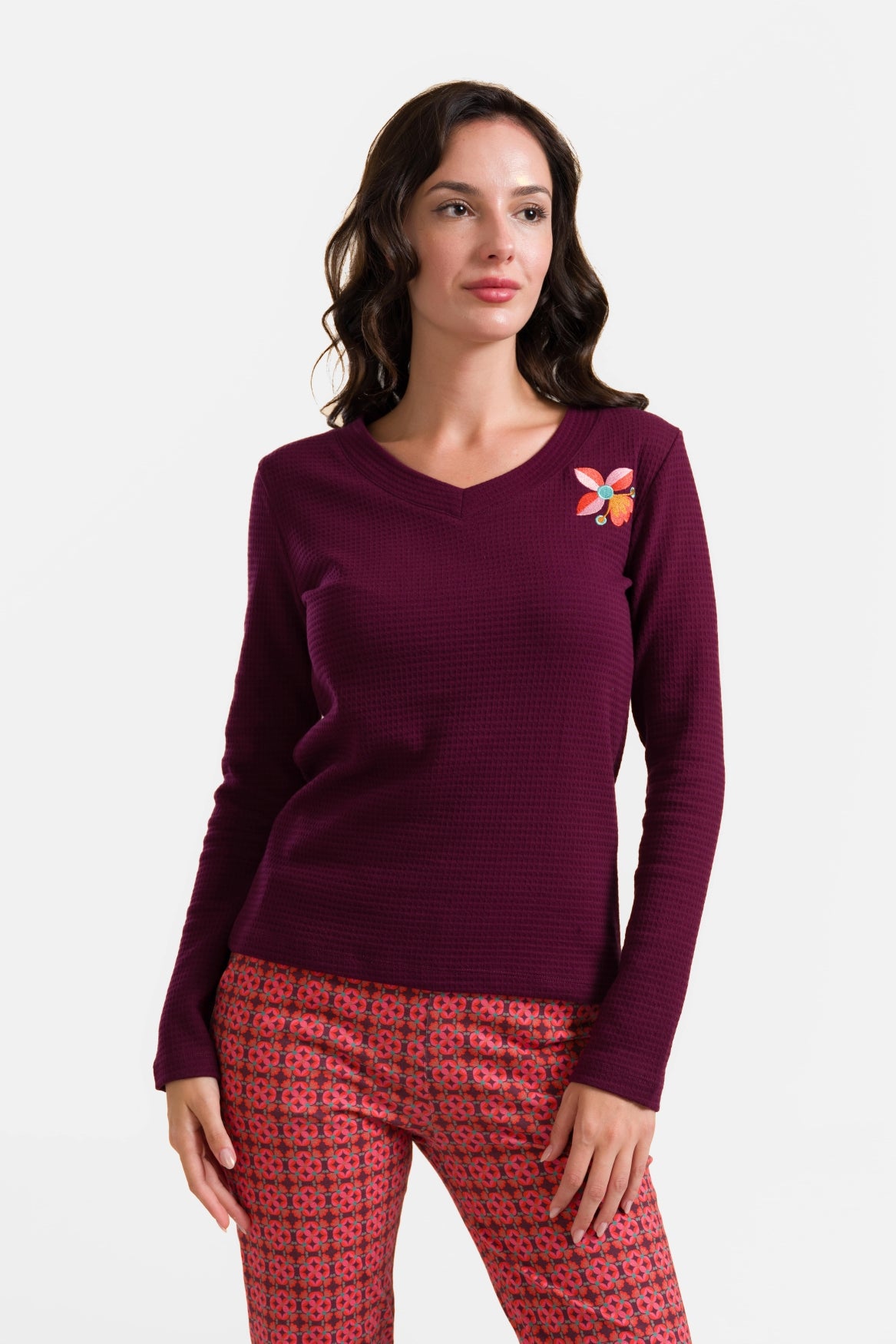 Kelly Top Ls | Waffle Bordeaux
